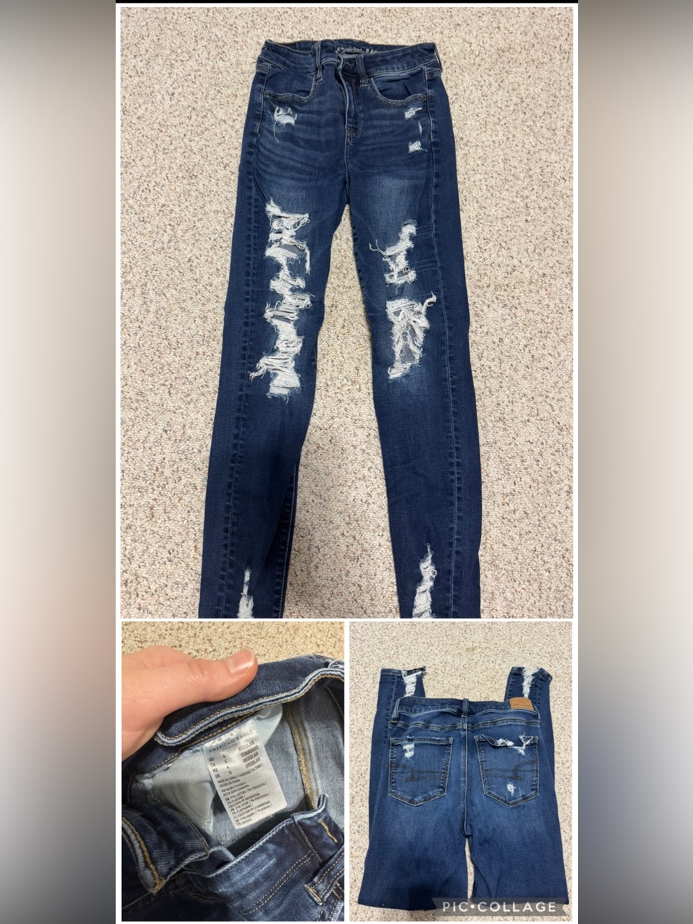 American Eagle Outfitters Dark Blue Distressed Skinny Jeans